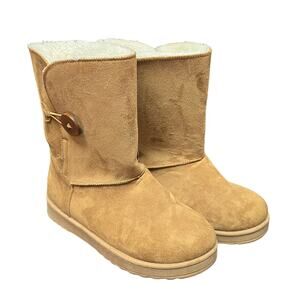 Faux Fur Tan / Brown Suede Upper Fur Lining Mid Calf Slip On Boot Shoes Size 7